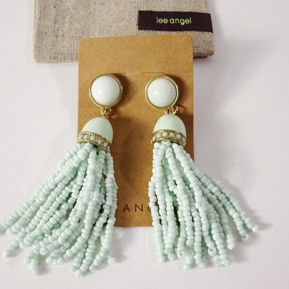 Lee angel Mint Green shiny ball Enamel Crystal Waterfall Bead earrings NWT 138 - Picture 2 of 6